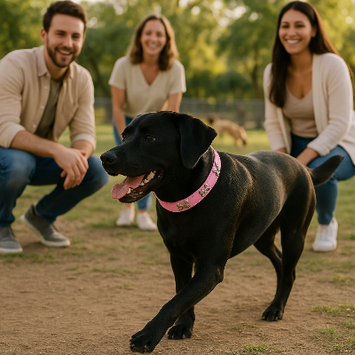 Chien actif courant avec le collier pour chien  Rivet’Os™ – idéal pour les chiens dynamiques