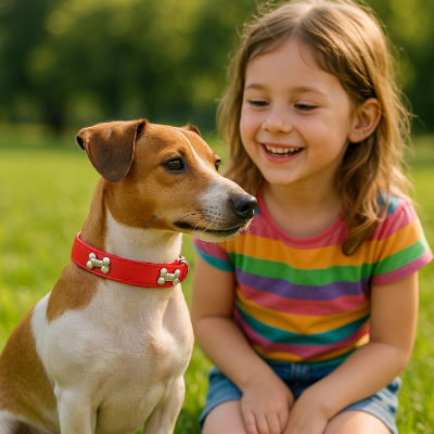 Petit chien portant un collier chien rivetos à côté de son ami